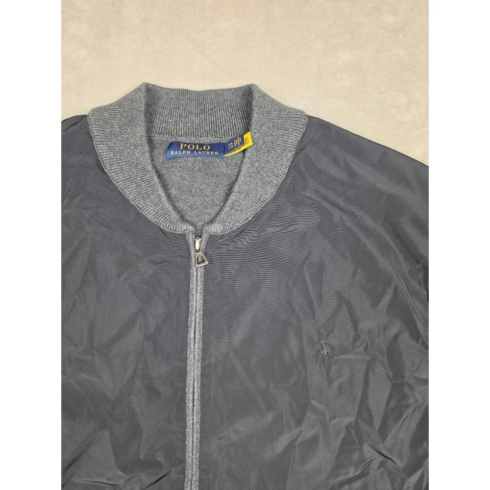 Polo Ralph Lauren Hybrid Sweater Bomber Jacket Men XXL Gray Black Full Zip Woven